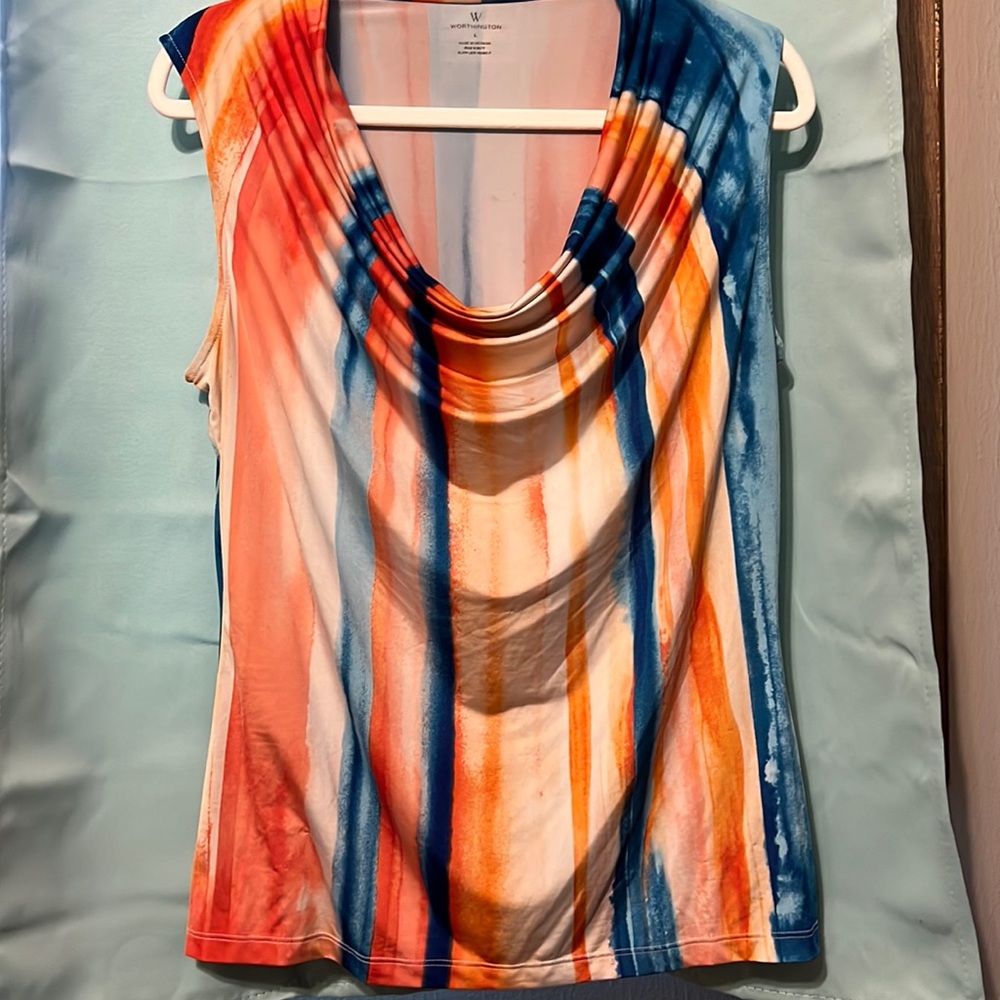 Fun cowl neck sleeveless blouse!